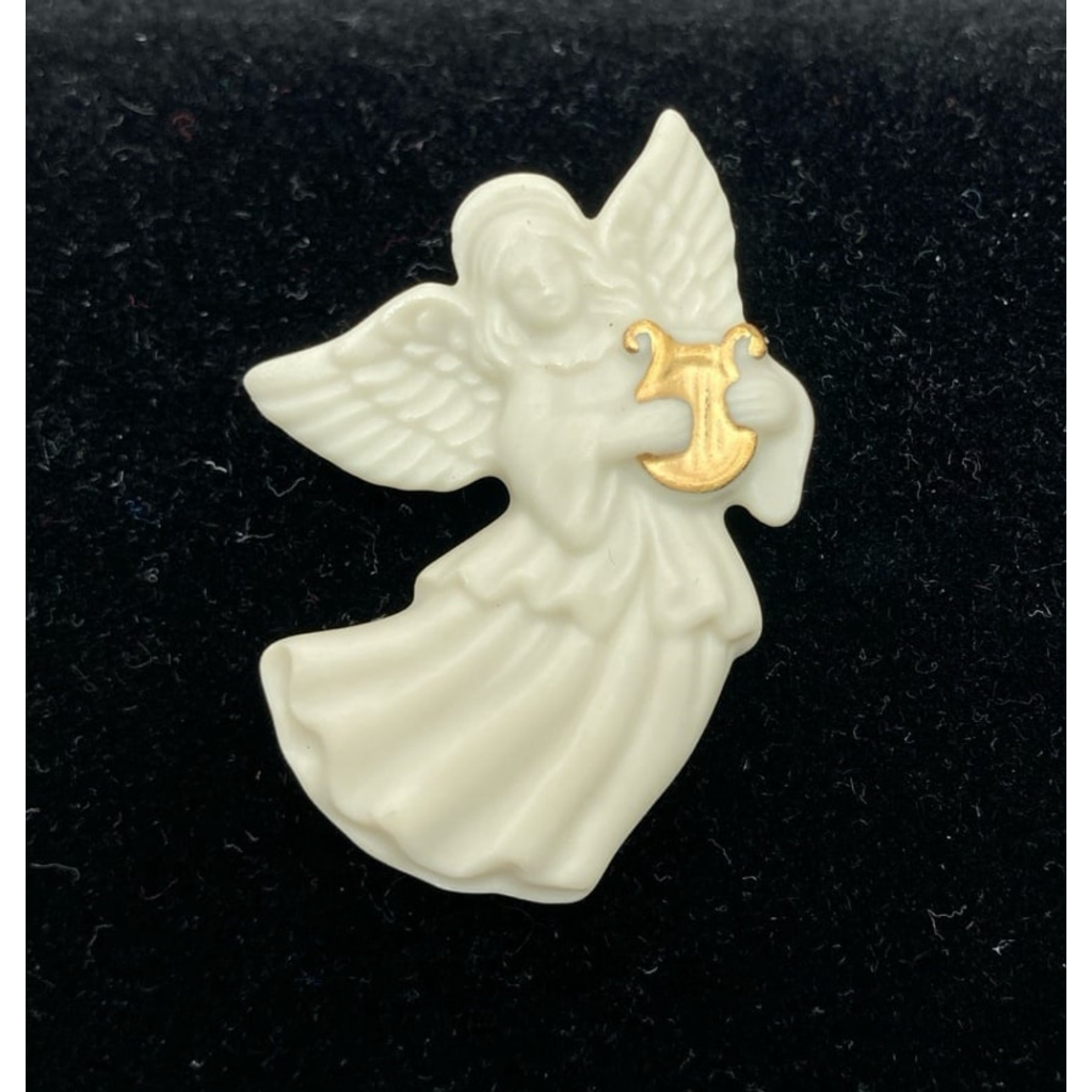 Vintage Lenox Porcelain Angel With Gold Heart Pin Brooch